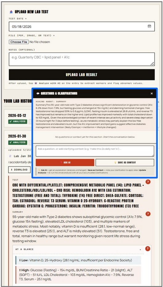 Lab Analysis — PDF parsing, trend tracking, Q&A
