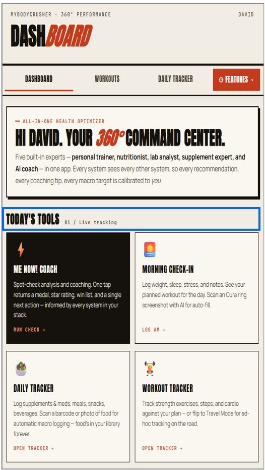 360° Command Center — Me Now! Coach, Morning Check-in, Daily Tracker, Workout Tracker